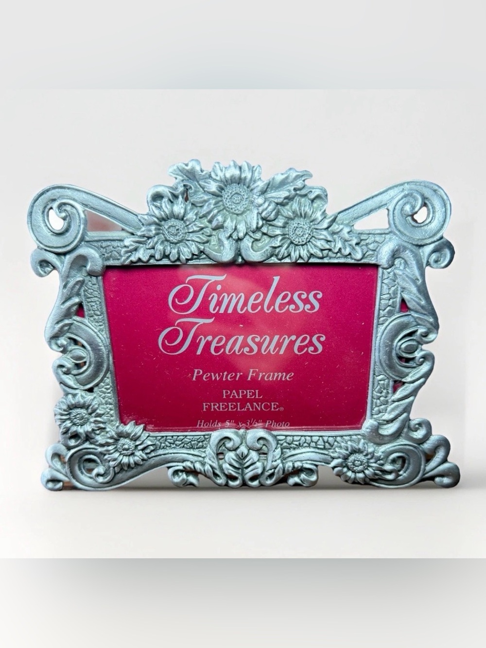 Timeless Treasures Pewter Frame 5” X 3.5” Photo Frame Classic Flower Design